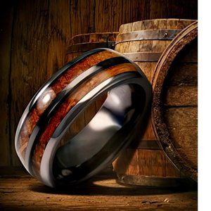 *NEW* Elegant Whisky Barrel with Black Inlay Ring Sizes #7-13